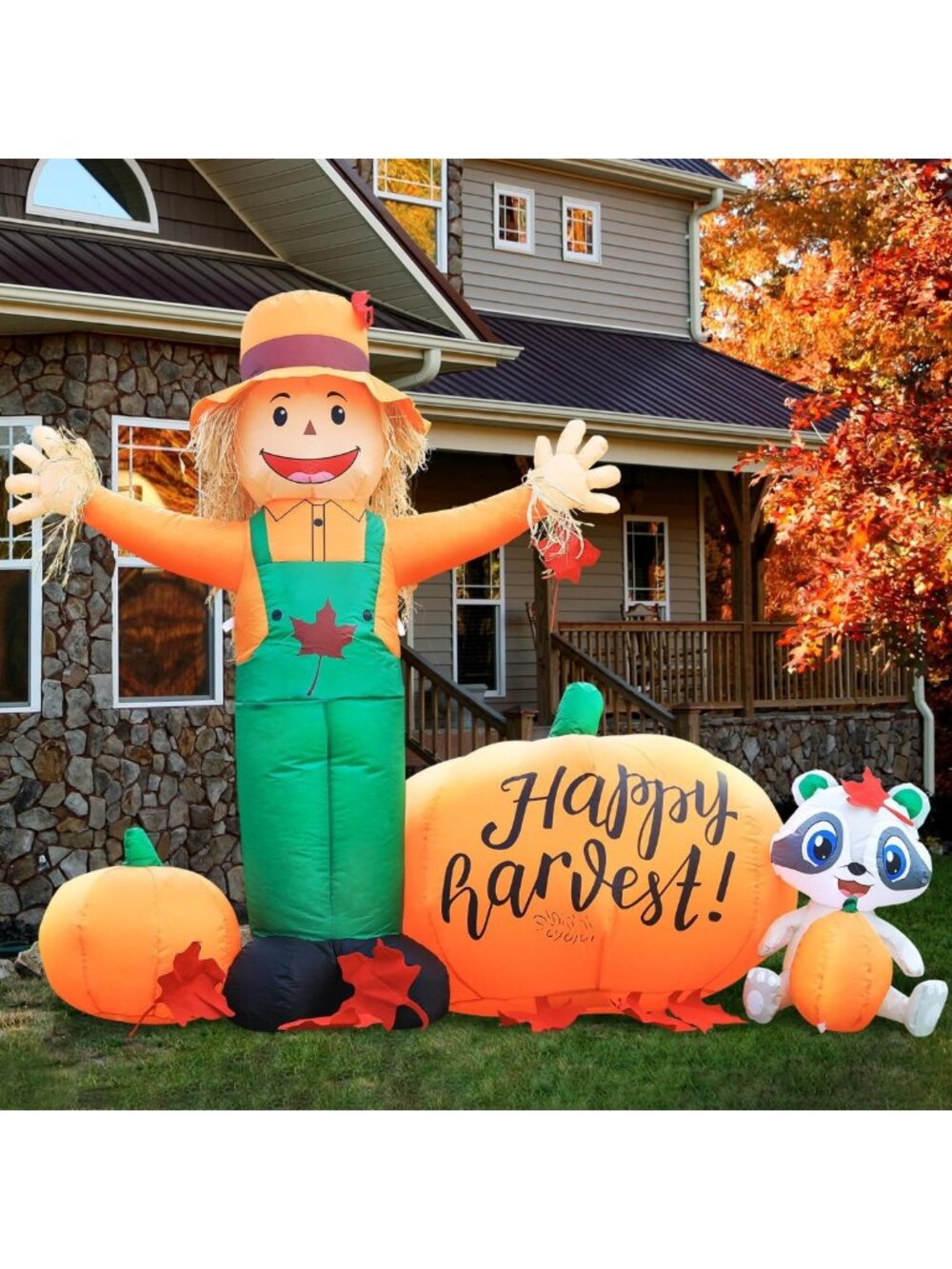 6ft Inflatable Scarecrow & Pumpkin - LED Lighted Halloween Fall Yard Decor
